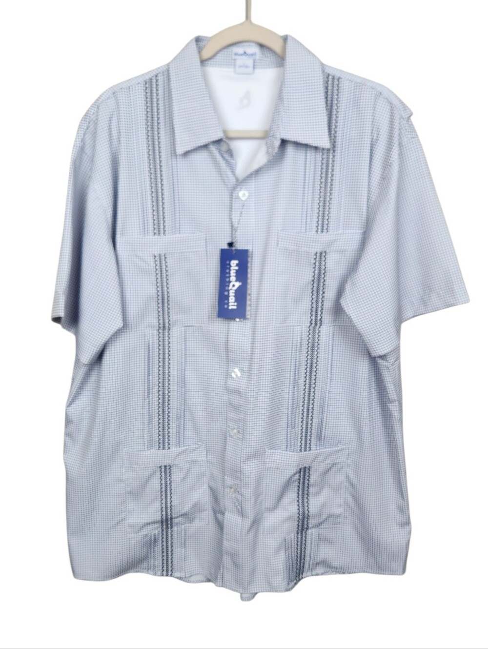 Blue Quail Gameday Guaybera Navy Plaid Check NWT Short Sleeve Shirt Mens Size L